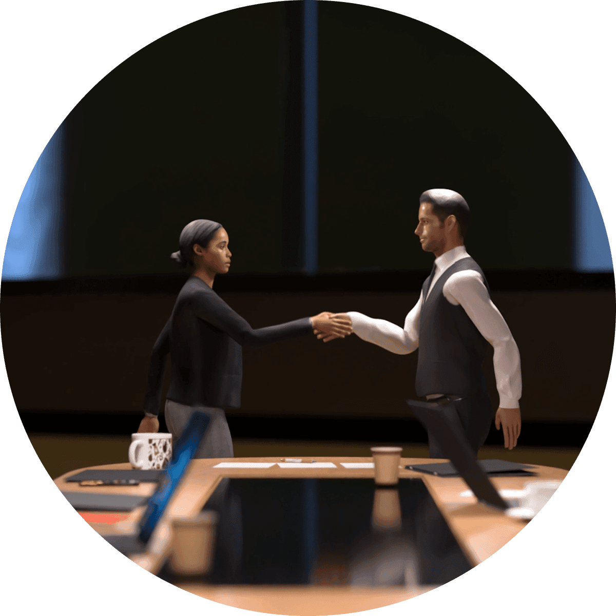 In game model of two people handshaking each other
